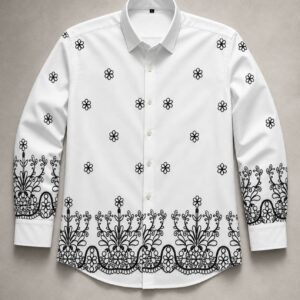 Flower Embroidery Full Shirt White