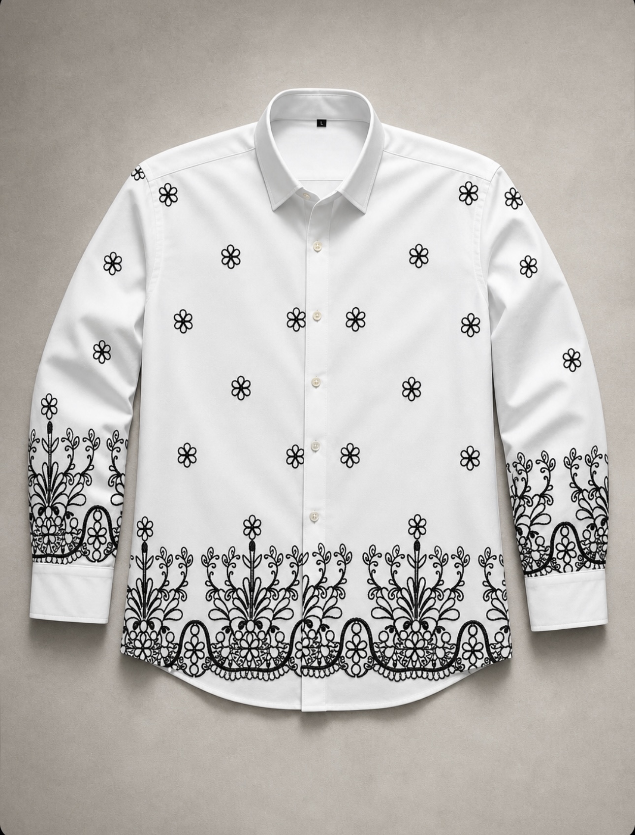 Flower Embroidery Full Shirt White