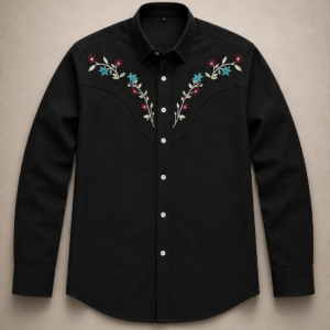 Embroidery Full Shirt Black