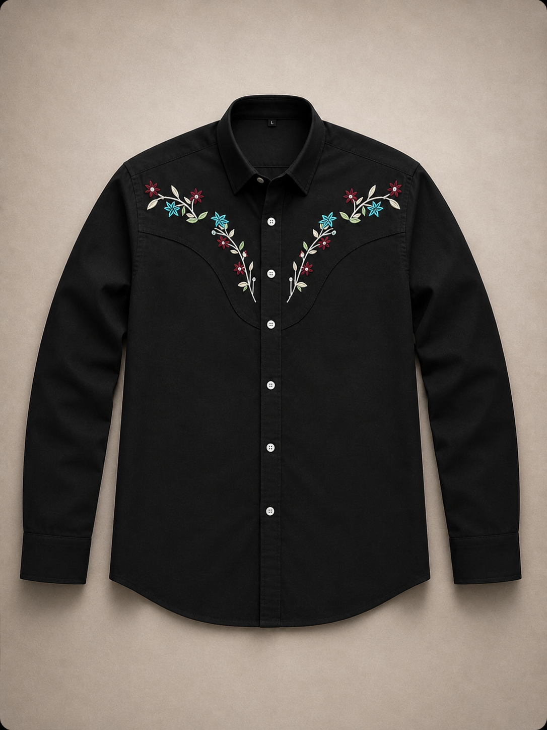 Embroidery Full Shirt Black